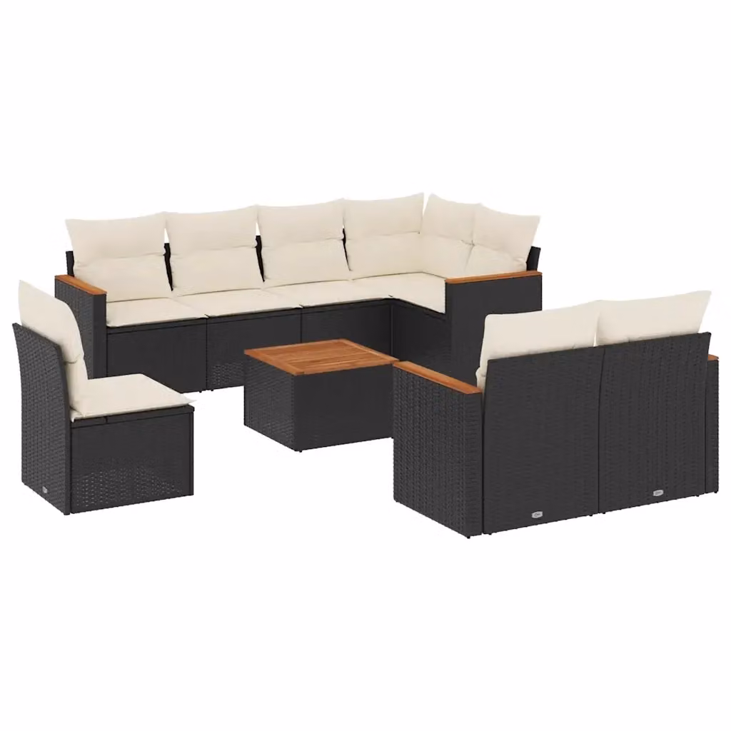 vidaXL Set Divani da Giardino 9 pz in Polyrattan con Cuscini e Tavolino da Esterno Nero e Bianco – 2