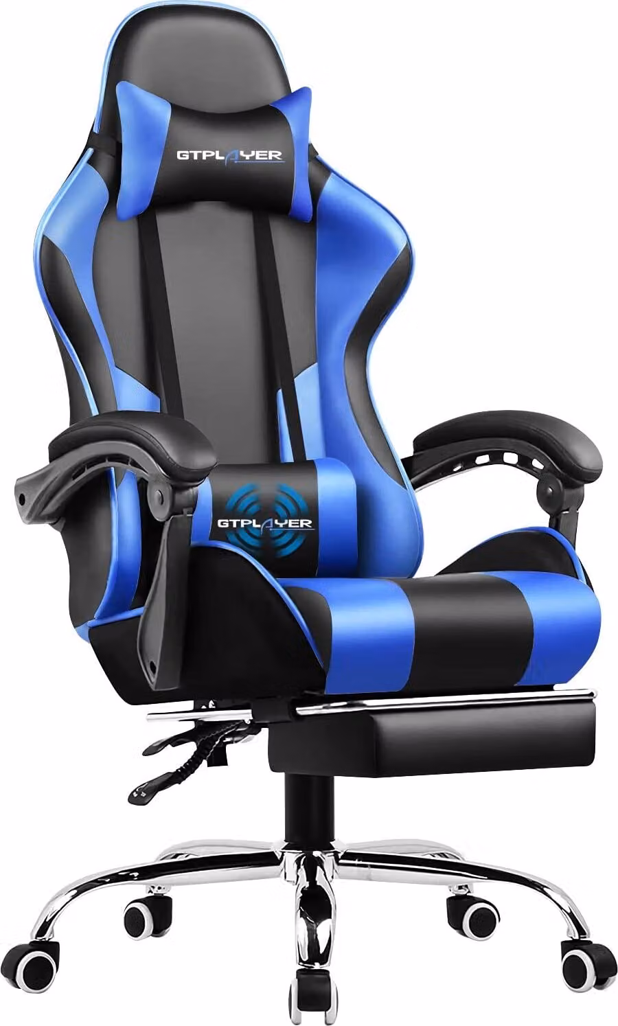 GTPLAYER Sedia da ufficio Sedia da gioco Poltrona da gioco massaggiante Sedia da gioco ergonomica con poggiapiedi, poggiatesta cuscino lombare massaggiante, sedia da gioco imbottita, sedia girevole