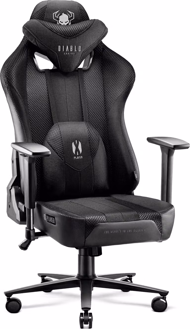 Diablo X-Player Gaming Chair Sedia da ufficio Tessuto 3D Braccioli Design ergonomico Cuscino collo/glutei Nero Normale L