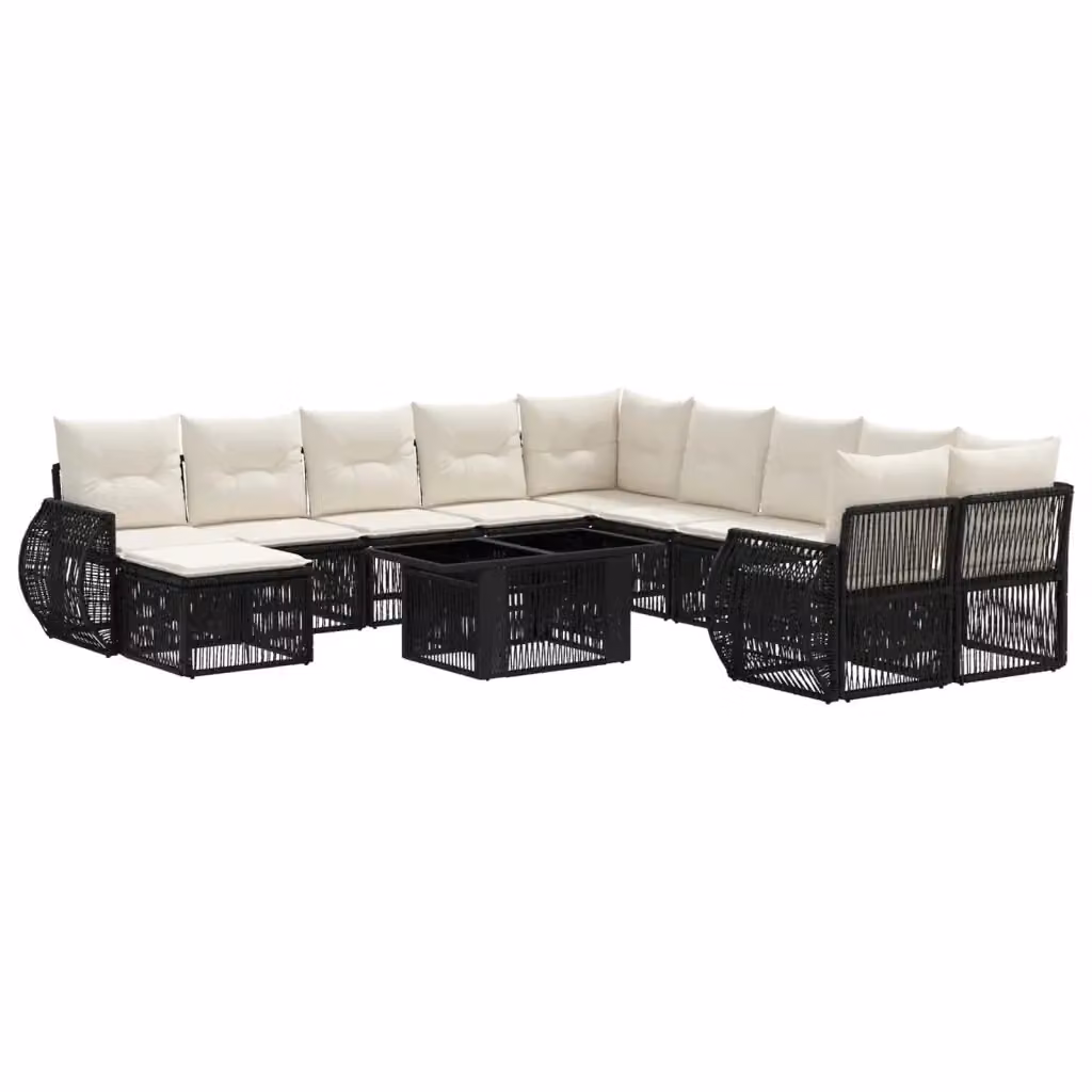 Set Divano da Giardino a L vidaXL in Polyrattan Nero e Bianco con Cuscini e Tavolino da Esterno – 2