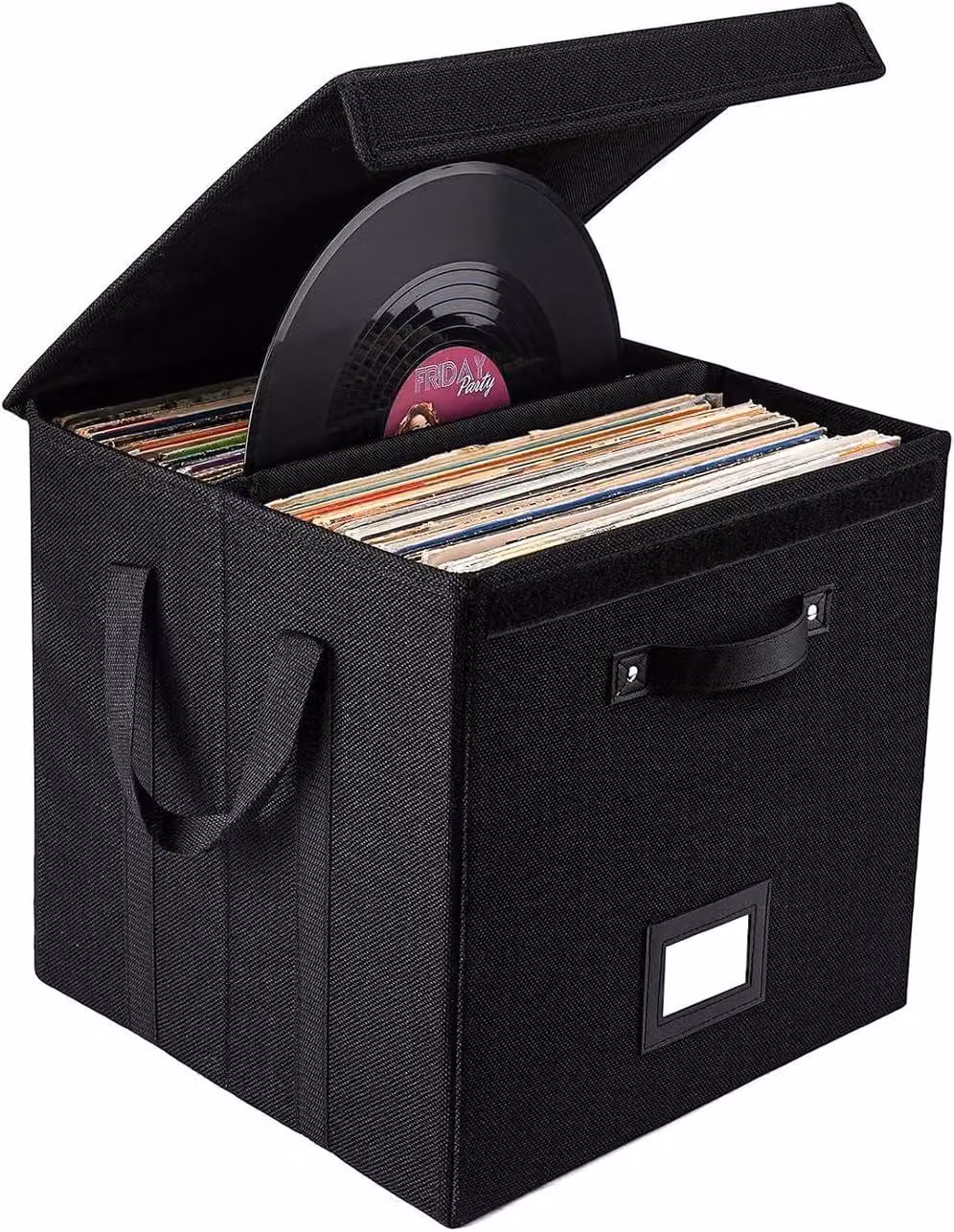 Contenitore pieghevole per dischi in vinile, dimensioni 33 x 33 cm, con coperchio e maniglie, resistente all'acqua