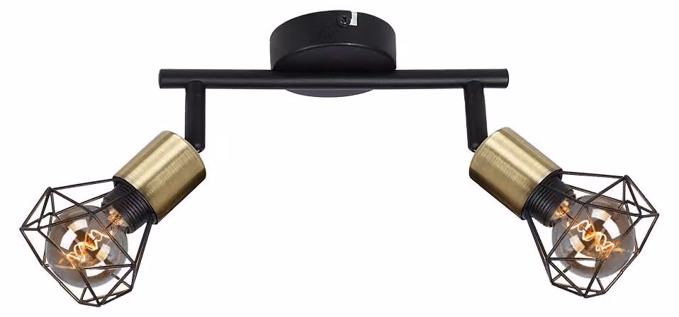 Plafoniera, faretti orientabili, 2 luci, colore nero, lunghezza 22 cm
