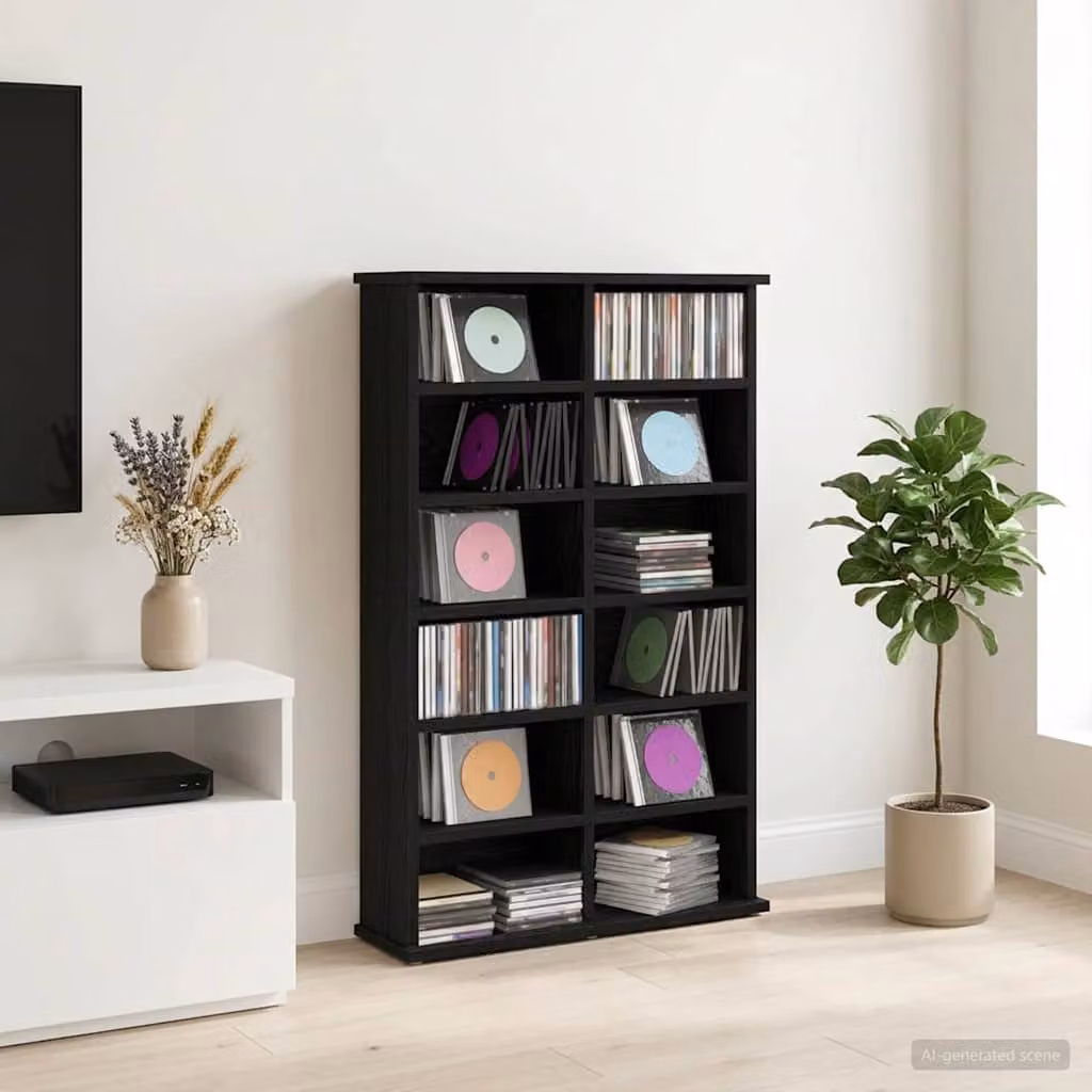 Mobile per CD vidaXL Nero Moderno in MDF con ripiani regolabili L: 60 cm, P: 17 cm, H: 92 cm