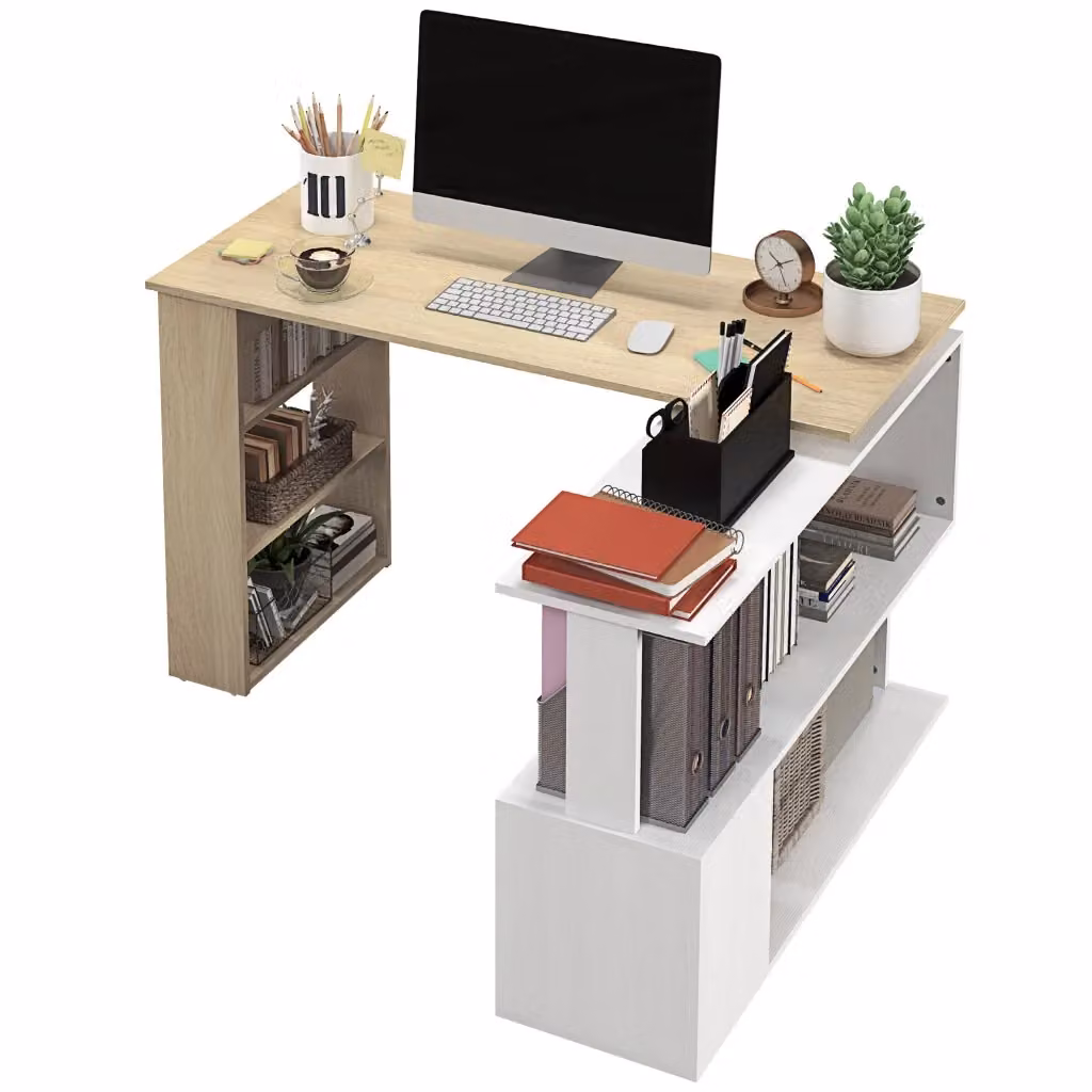 Scrivania angolare moderna XYLO in legno bianco con libreria integrata L: 110 cm, P: 74,5 cm, H: 110 cm – 2