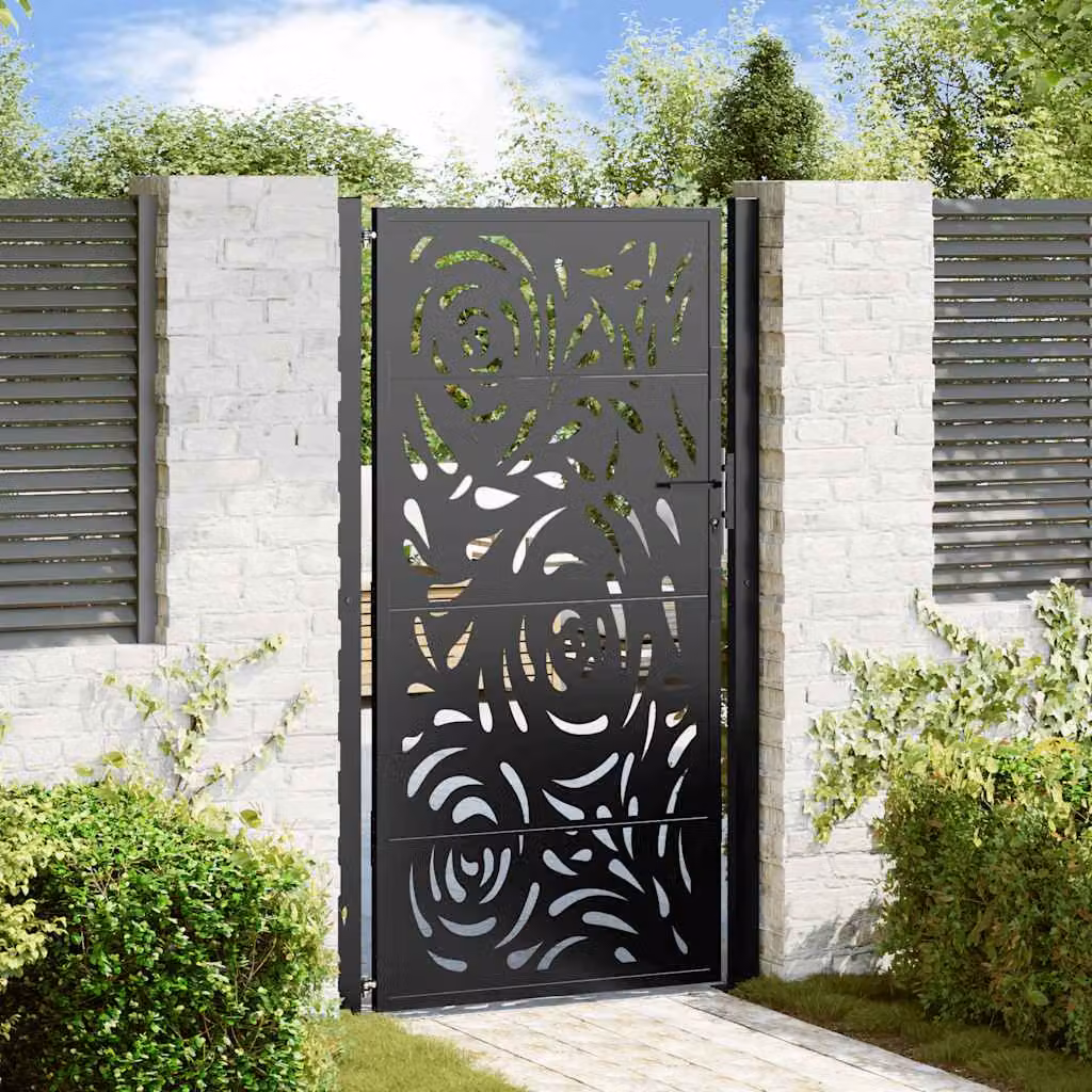 Cancello da giardino singolo vidaXL in acciaio nero con design a fiamma L: 110 cm, H: 180 cm