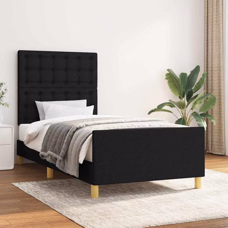 vidaXL Giroletto con Testiera Nero in Tessuto L: 90 cm, P: 190 cm, H: 128 cm
