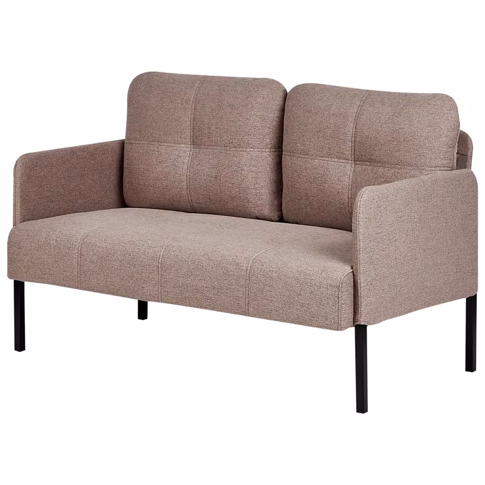 Divano 2 posti BELIANI in tessuto marrone con cuscini imbottiti e gambe in metallo stile retrò L: 124 cm, P: 70 cm, H: 70 cm – 2