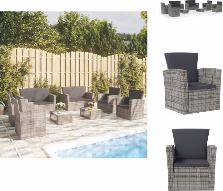 vidaXL set salotto da giardino 8 pezzi con cuscini in poly rattan grigio - Set di mobili da giardino