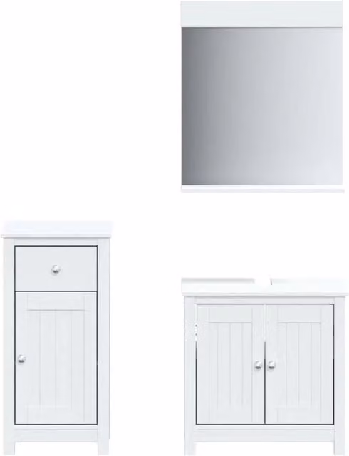 Set Mobili da Bagno BERG in Legno Massello di Pino Bianco, Composto da Mobile Lavabo, Pensile e Armadietto Laterale