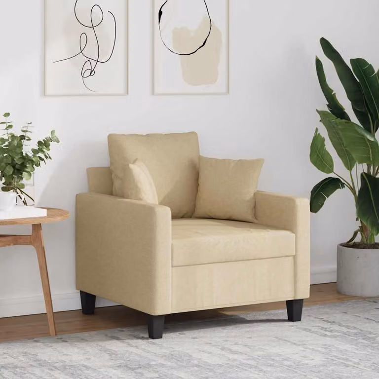 Poltrona moderna vidaXL in tessuto beige con struttura in metallo e braccioli