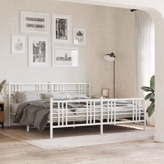 Letto con testiera e pediera in metallo bianco vidaXL L/P/H: 180 x 200 x 90 cm – 1