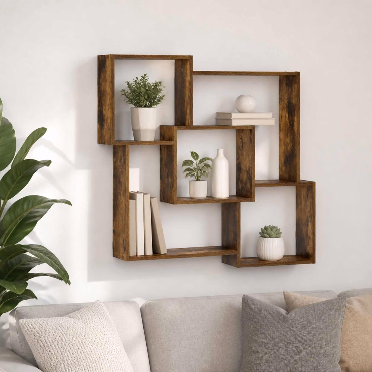 vidaXL Mensola da parete moderna in legno MDF color marrone, L 98 x P 17 x H 91 cm