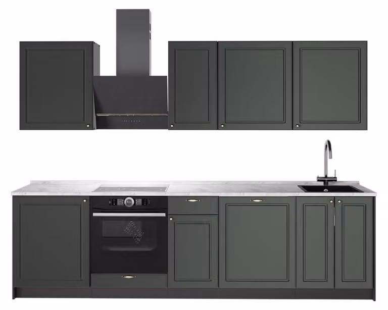 Cucina componibile Vicco Fame-Line Verde-oro rustico/Antracite 280 cm, PL Marmo, Model 64167