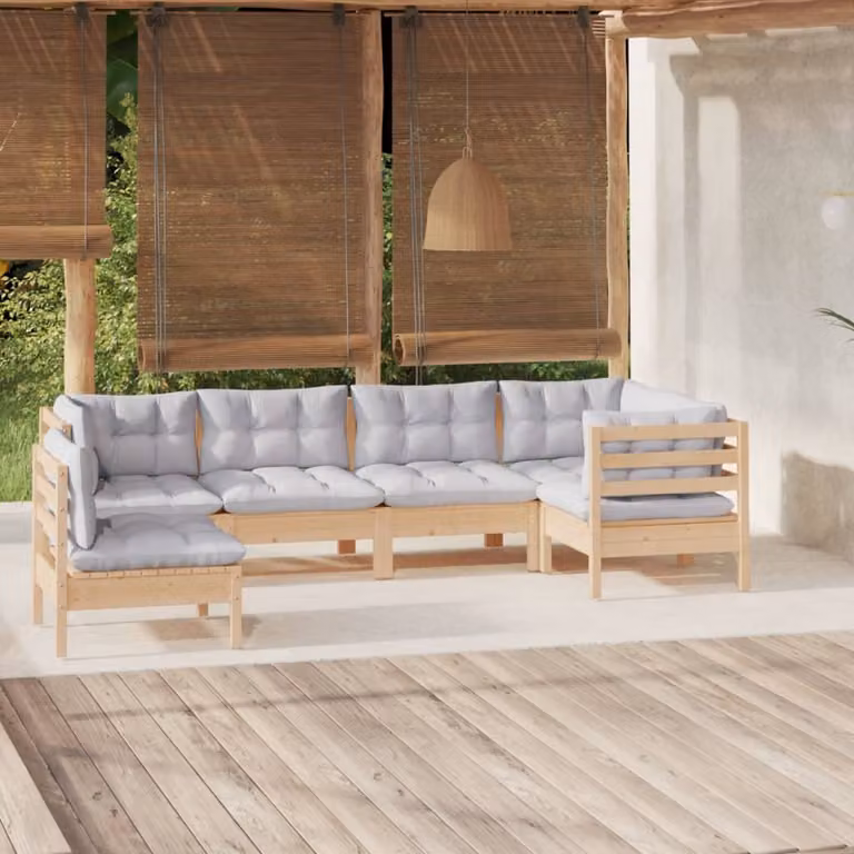 Maison Exclusive - Set Divani da Giardino 6 pz con Cuscini Grigi Massello di Pino