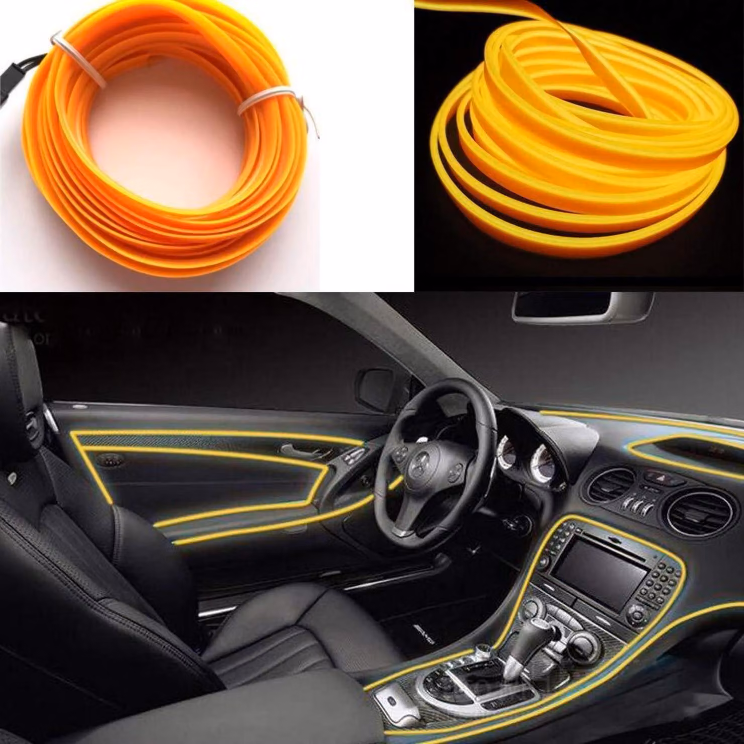 Kit di illuminazione per auto EL-Seil, 3 metri di luci al neon gialle per l'illuminazione interna