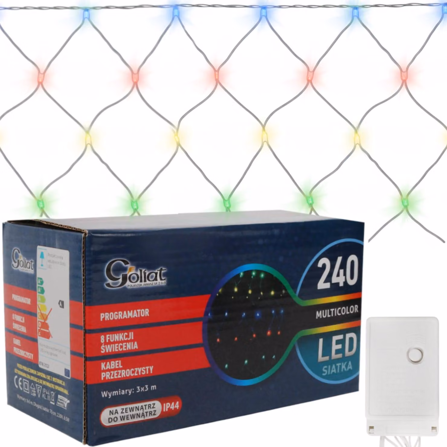 Ghirlanda LED 3x3 m, 240 LED multicolori, luci natalizie per esterni