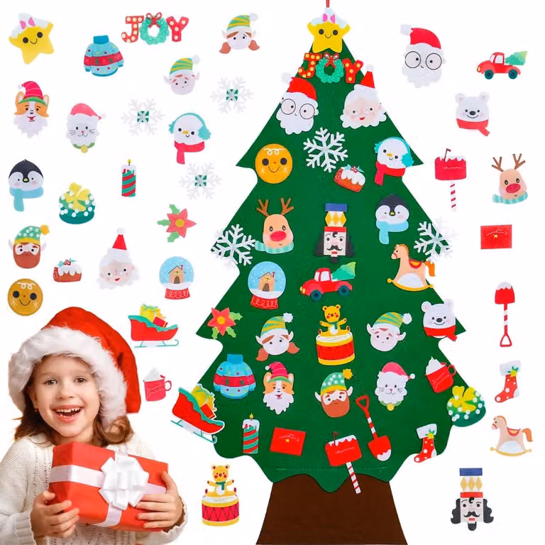 Albero di Natale fai-da-te in feltro per bambini, con 34 decorazioni