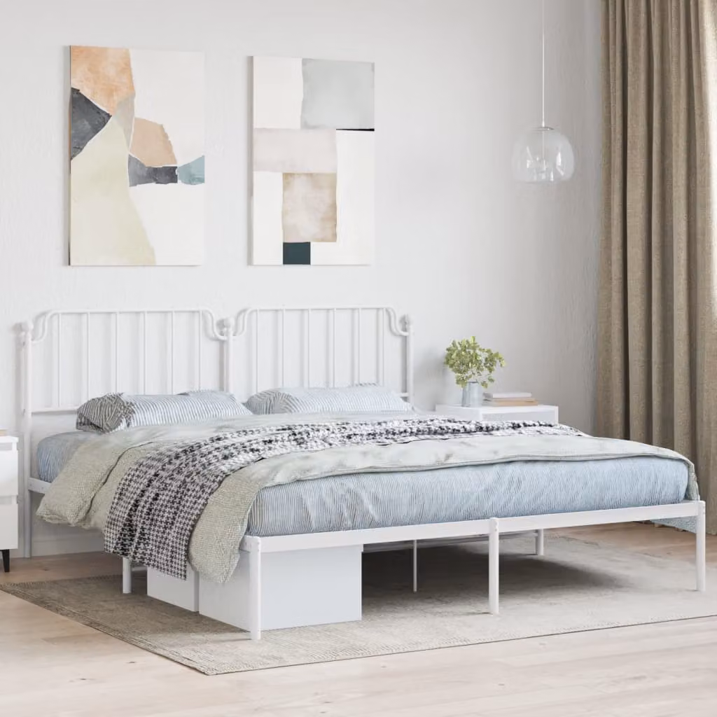 vidaXL Giroletto con Testiera in Metallo Bianco L/P/H: 200 x 160 x 102 cm