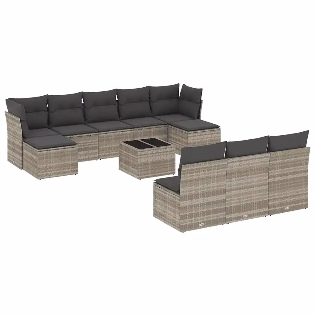 vidaXL Set Divani da Giardino 11 pz a Forma a U in Polyrattan Grigio con Cuscini e Tavolino da Esterno – 2