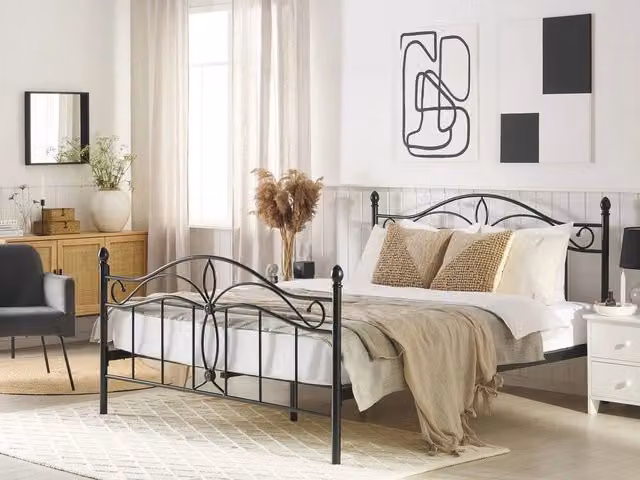 Letto Nero King Size Metallo Vintage letto grande camera da letto