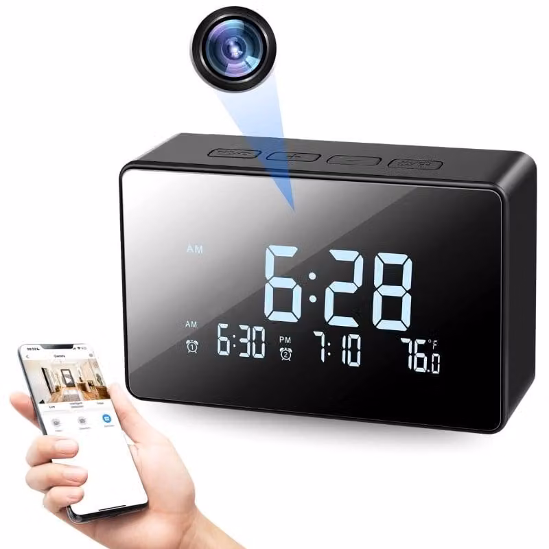Mini Orologio Telecamera iUni IP61, Wi-Fi, Full HD, Visione Notturna, Termometro interno, Slot per Scheda MicroSD