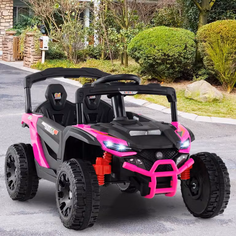 Auto elettrica 12V Costway per bambini, UTV fuoristrada con telecomando, luci LED e sospensioni a molla, Rosso