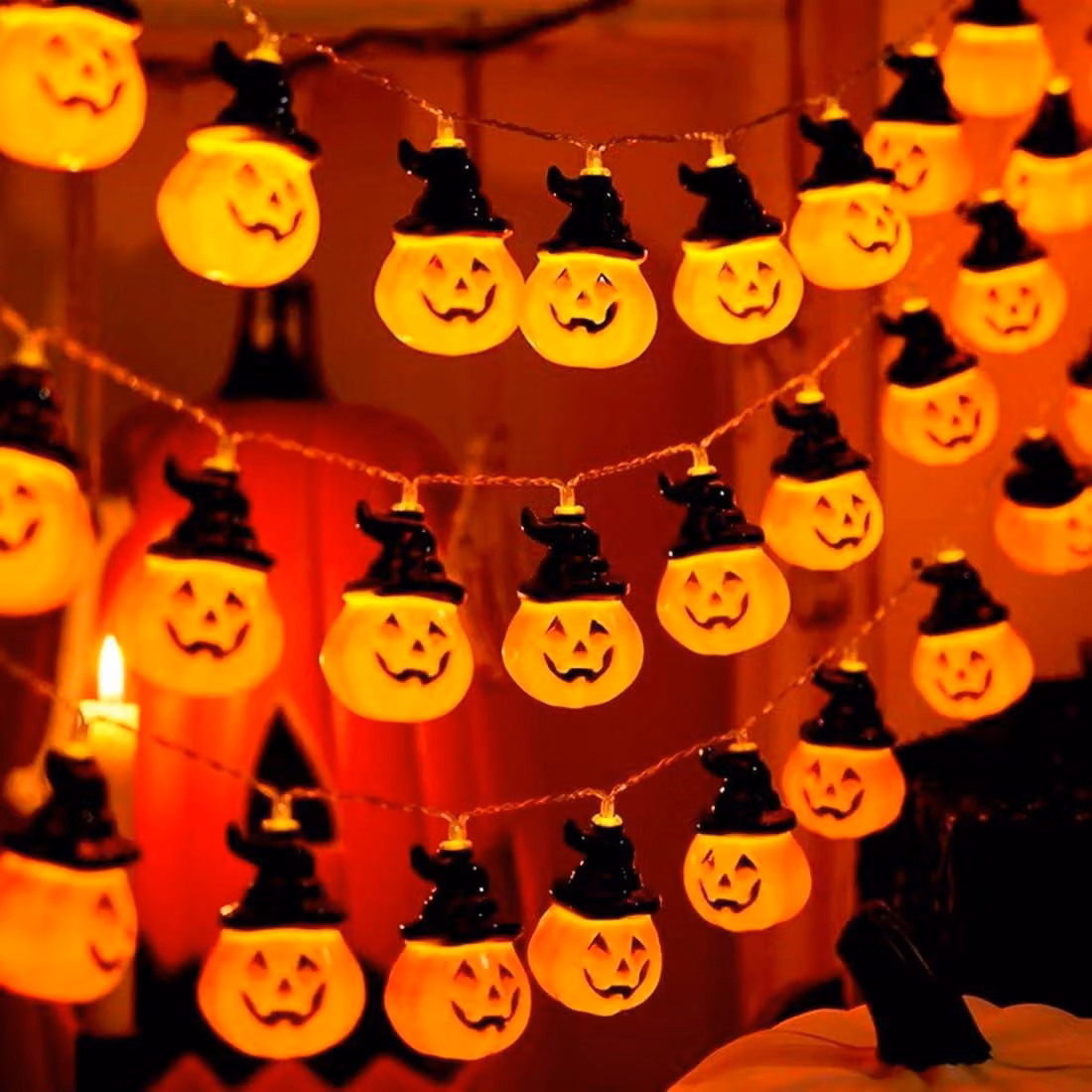 Catena luminosa, 20 LED, 3 metri, arancione, alimentata a batteria, per Halloween