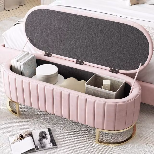 Panca imbottita Zephmum in velluto rosa con struttura in metallo L: 120 cm, P: 40 cm – 1