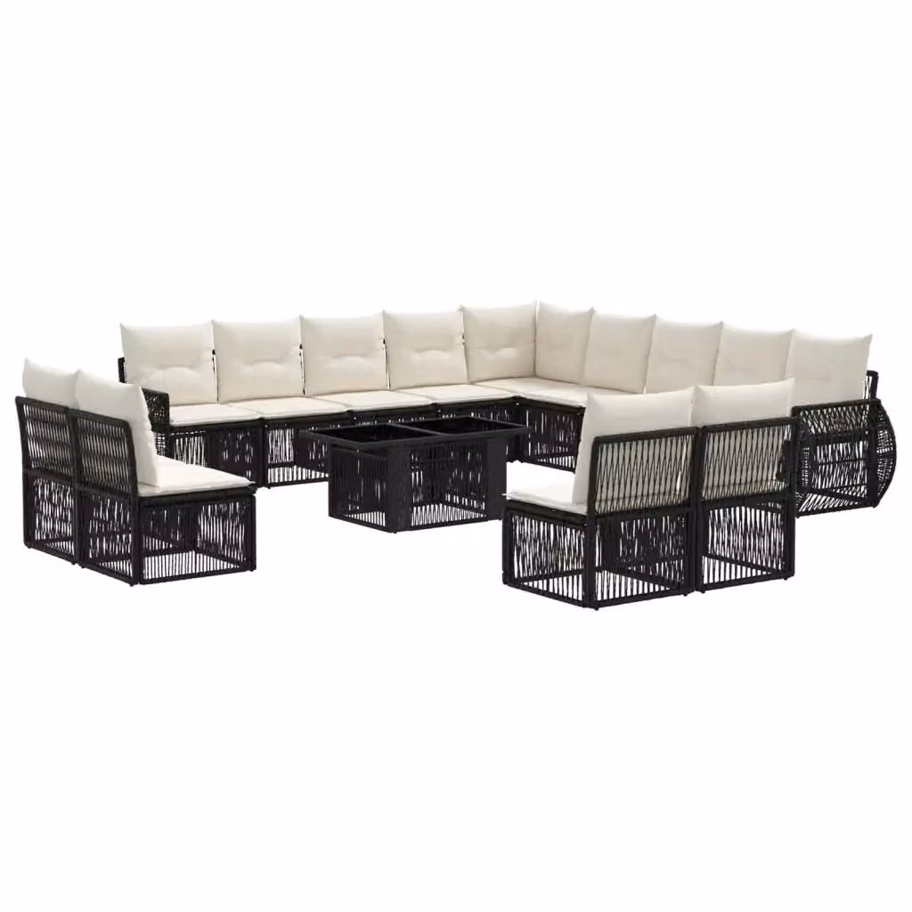 Set Divano da Giardino Moderno vidaXL in Polyrattan con Tavolino e Cuscini, Nero e Bianco Crema – 2