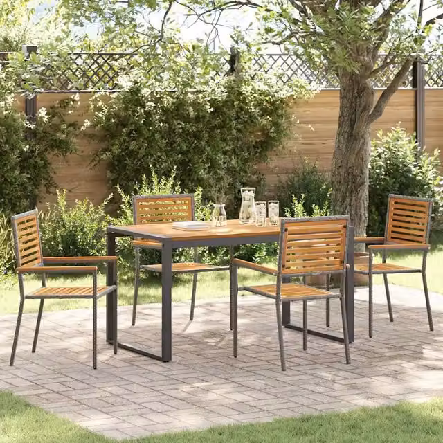 Set da Pranzo per Giardino 5 pz Grigio e Marrone polyrattan 3365473
