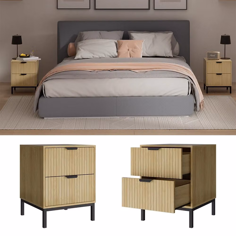 Set di 2 comodini Lennox Vicco in rovere beige opaco L: 40 cm, P: 40 cm, H: 52 cm – 2