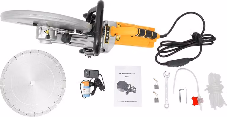 Troncatrice per calcestruzzo elettrica - Sega da taglio da 350 mm - 3000W, 4200 giri/min, coppia 7 Nm, spina europea a 220V, pompa dell'acqua per aspirazione polvere - Gialla