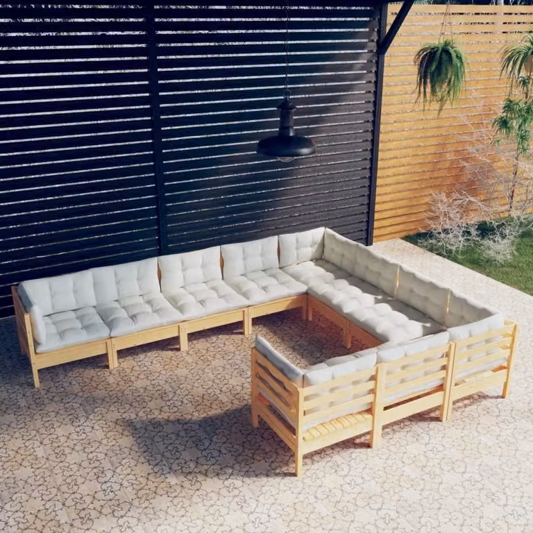 Maison Exclusive - Set Divani da Giardino 10 pz con Cuscini Crema Massello di Pino