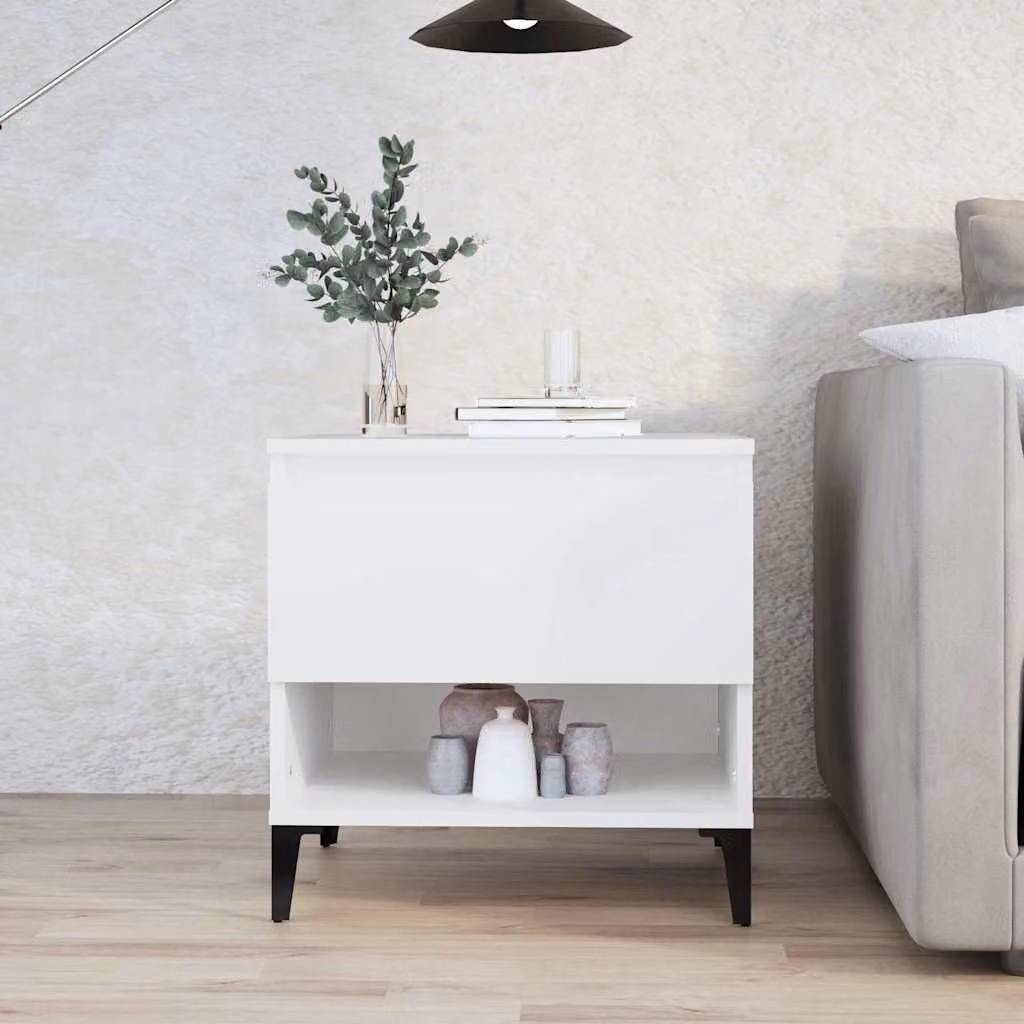 vidaXL Tavolino da soggiorno bianco in legno e metallo L/P/H: 50 x 46 x 50 cm