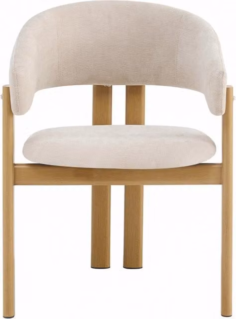 Set di 4 Sedie da Pranzo in Metallo con Effetto Legno e Rivestimento in Lino Beige