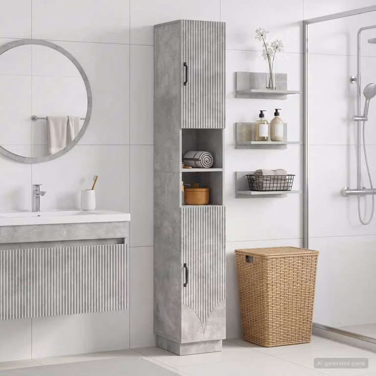 vidaXL Armadio da Bagno HOORN Moderno con Ante a Battente e Ripiano Aperto Grigio e Nero L/P/H: 60 x 30 x 187 cm