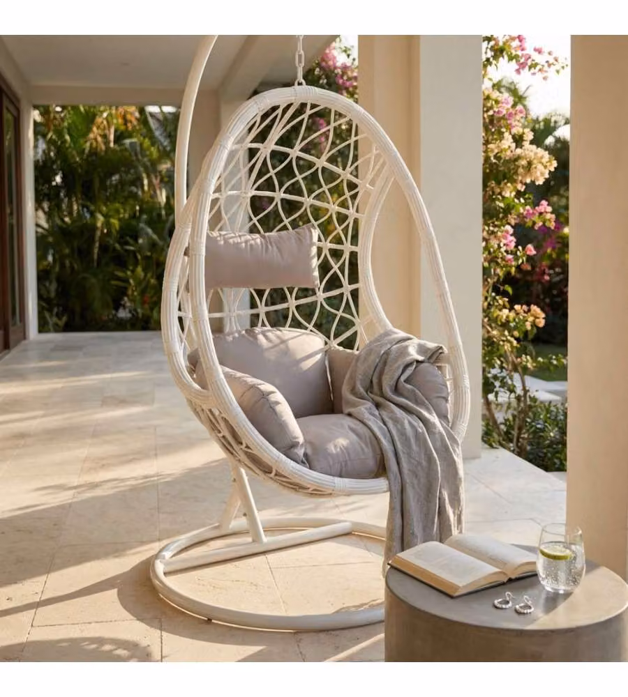 Cosma Dondolo Capraia in Wicker Grigio/Bianco 195x93x122 cm Ovale