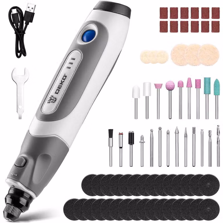 Multifunzione a batteria, 3,6V, set di accessori da 70 pezzi con luce LED, 3 velocità, colore giallo e grigio