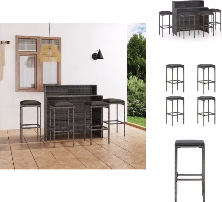 vidaXL Set bar da giardino 5 pezzi con cuscini grigio - Set di mobili da giardino