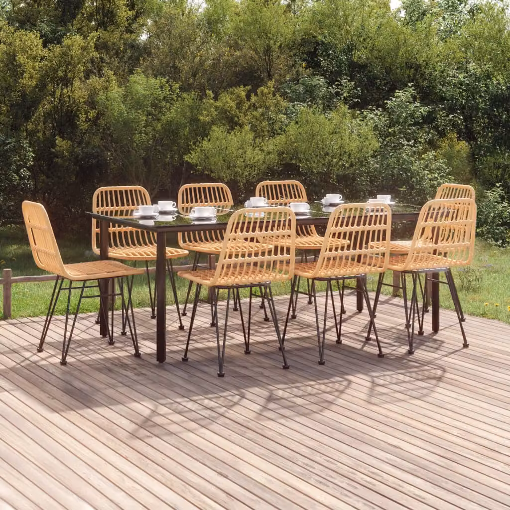Set da pranzo da giardino vidaXL in 9 pezzi in polyrattan con piano in vetro nero e marrone