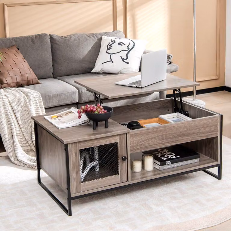 Tavolino con piatto sollevabile, tavolo centrale con dispositivo di sollevamento pneumatico 106 x 55 x 44,5 cm grigio