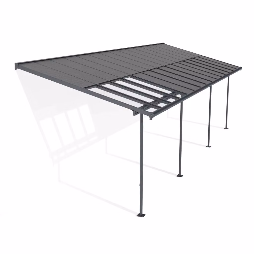 Pergola addossata Palram Canopia Sierra Cabrio in alluminio e policarbonato, colore grigio, L: 9,2 m x P: 3 m – 2