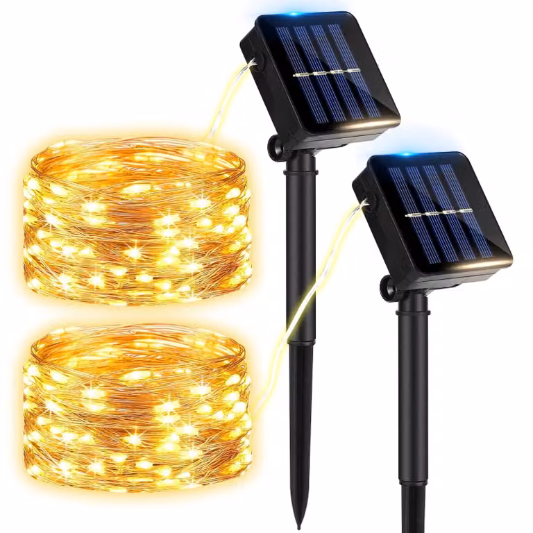 Catena luminosa solare, 12 metri, 120 LED, 8 modalità, impermeabile, confezione da 2