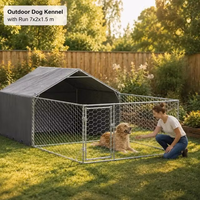 Cuccia Per Cani Da Esterno Con Recinto 7x2x1.5m Acciaio Zincato