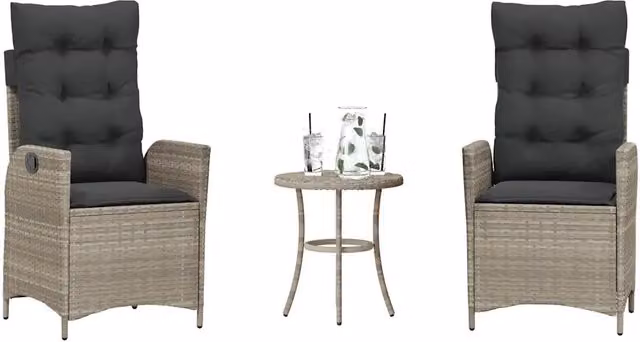 Set da Bistrò vidaXL in Polyrattan con Cuscini Grigio Chiaro e Antracite, 3 Pezzi