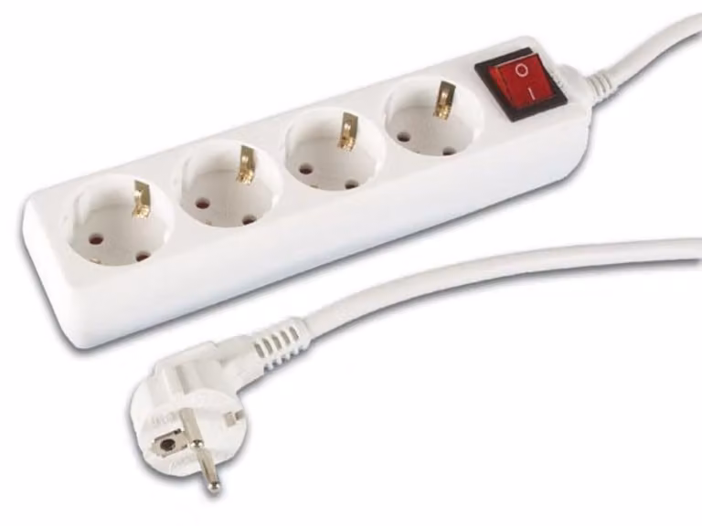 Presa 4 Vie Con Interruttore - Cavo 3 M - Bianco - Schuko