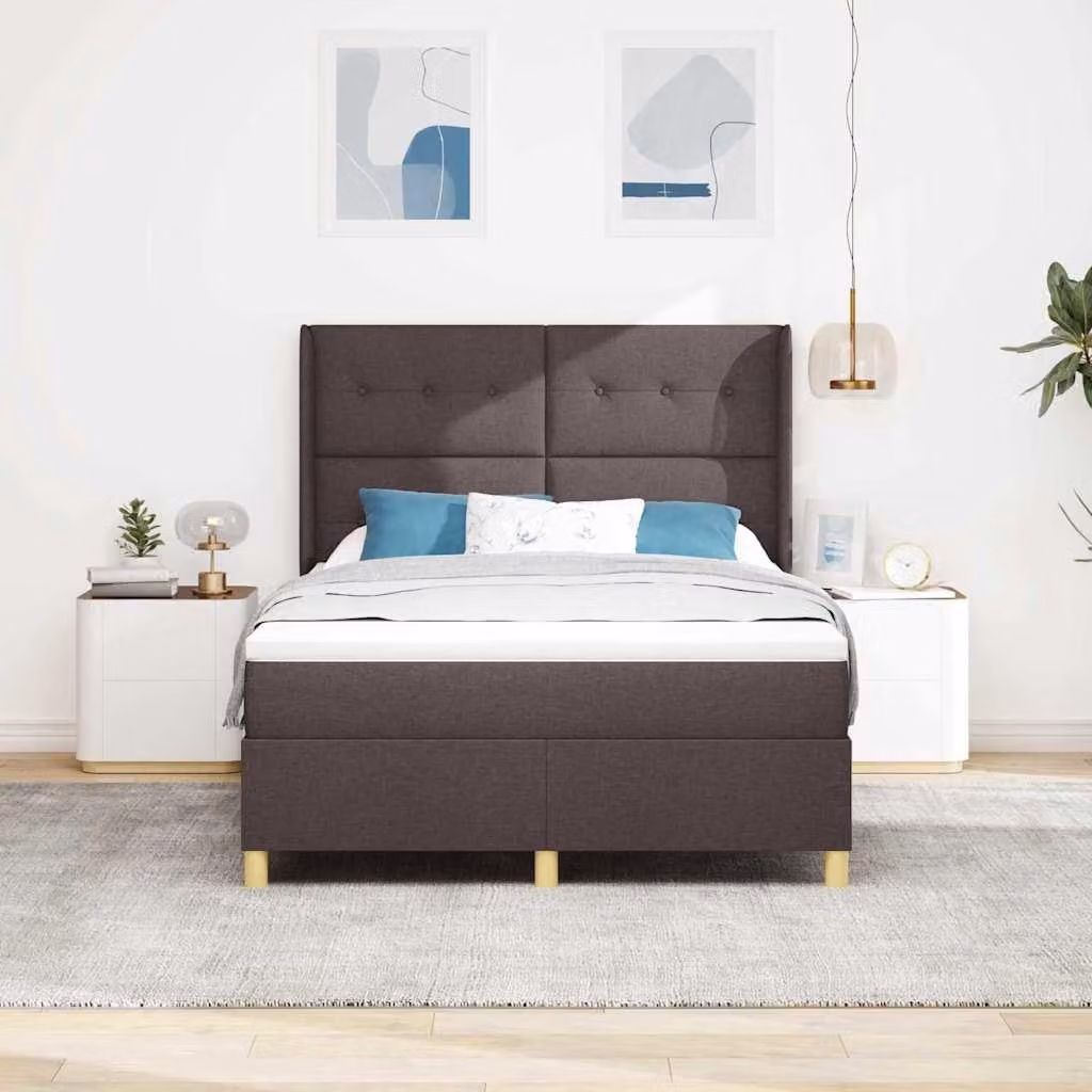 Maison Exclusive - Letto boxspring con testiera, marrone scuro, 140 x 200 cm, rivestimento in tessuto