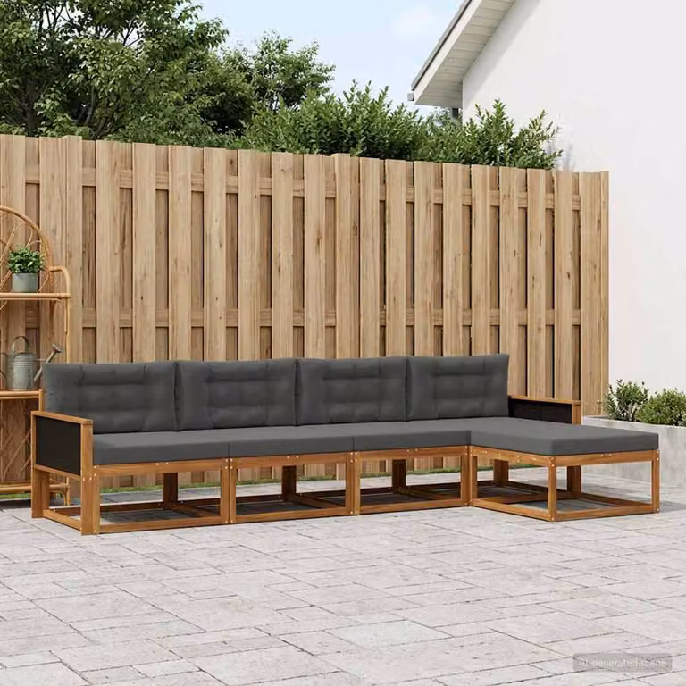 Set di divani da esterno vidaXL 5 pz in legno di acacia con cuscini, colore marrone e antracite