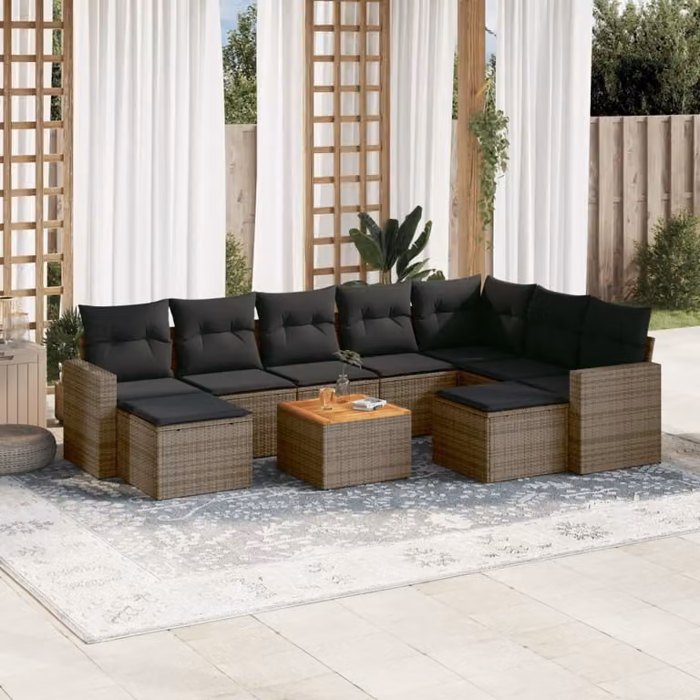 Maison Exclusive - Set Divano da Giardino 10 pz con Cuscini Grigio in Polyrattan