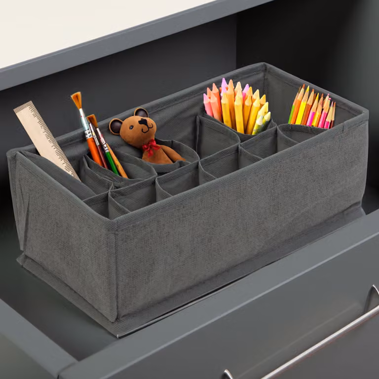 Contenitore pieghevole in tessuto - 32 x 16 x 11 cm - 12 scomparti - grigio [BW2079]